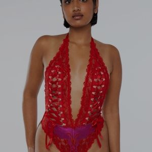 Savage X Fenty. M. Red/Pink medium Lace'd Up Teddy new nwt